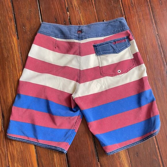 Quiksilver red white and blue striped unlined board shorts sz 28 - Picture 6 of 6